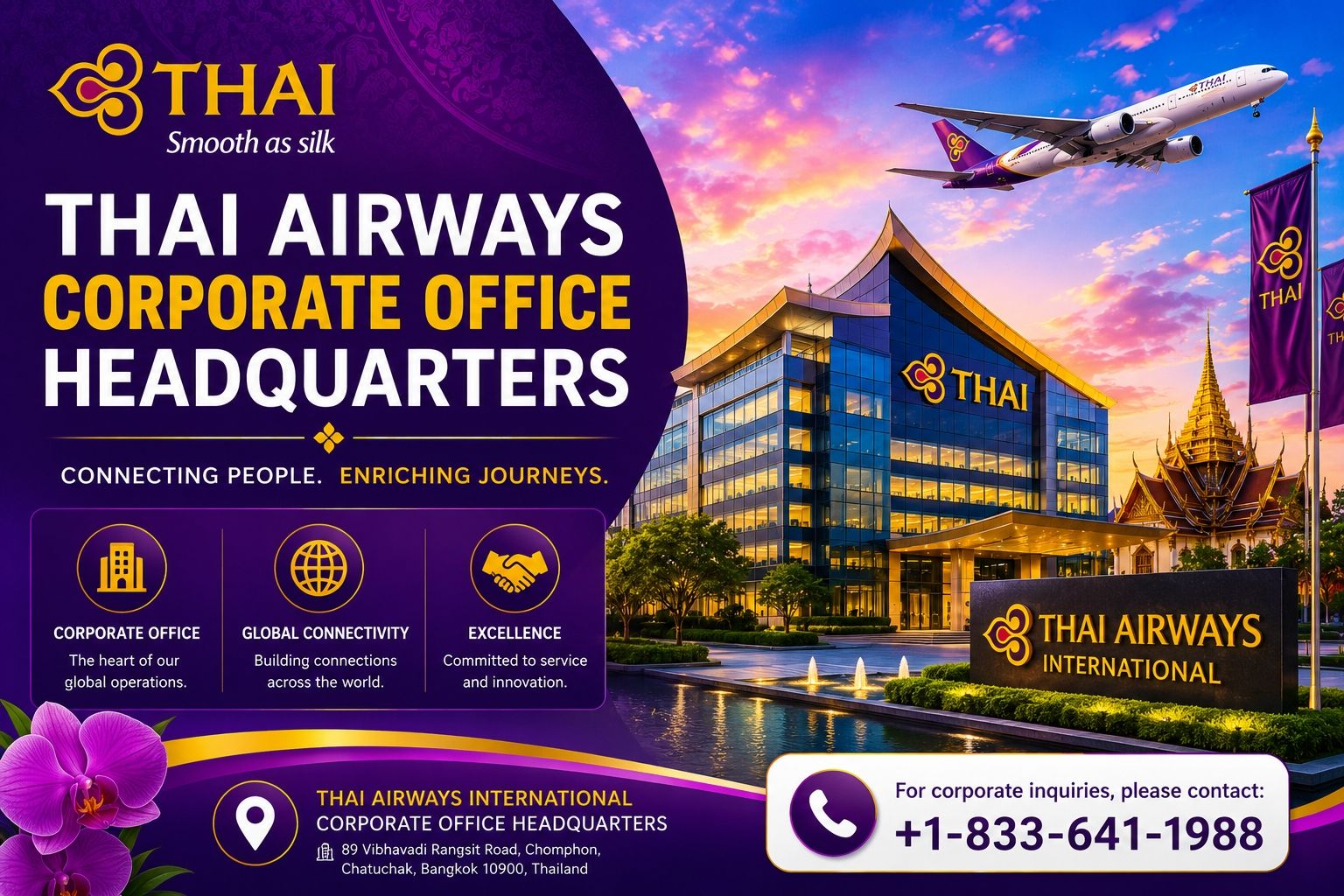Thai Airways Corporate Office Headquarters +1-833-641-1988
